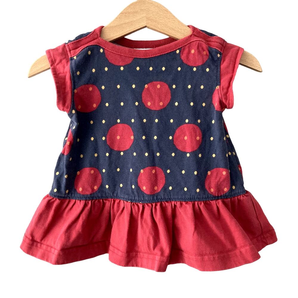 Hanna Andersson Camp Top - Foggy Blue - Circles and Polka Dots - Red Blue 6-12M